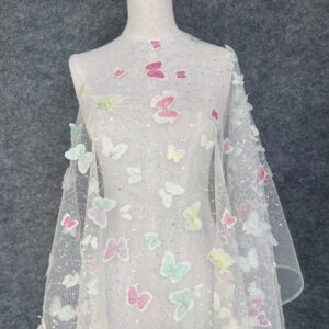 Tulle textile Mesh fabric embroidery 3D textile Butterfly Sequins Bead tubes Gradient color printing Children girls’ clothing Long skirt Sequin mesh women's clothing