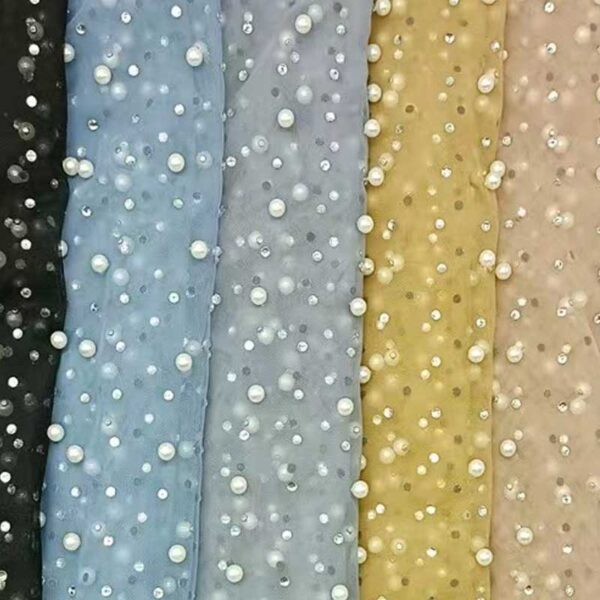 Tulle / Mesh fabric embroidery big and small pearls