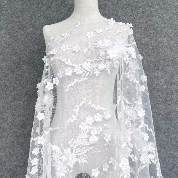 European luxury embroidered tulle three-dimensional satin beading sequined lace fabric wedding dress handmade DIY material dress fabric