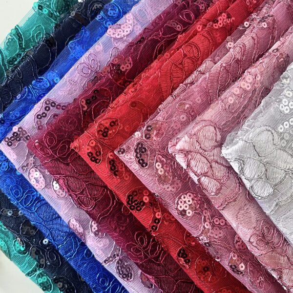 Laser bead tube embroidery fabric Mesh laser 3D lace embroidery fabric Wedding dress accessories Rose mesh embroidery