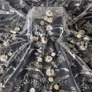 3D new plant beaded tube embroidery Sequin embroidery Wedding dress Women's dress fashion Banquet dress High-density embroidery mesh French new palace fabric