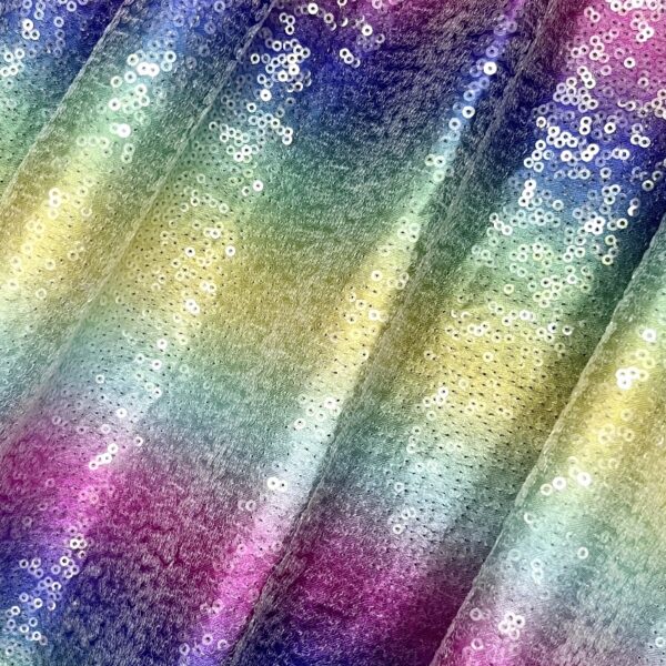 Gradient color Sequin embroidery Rainbow satin fabric 3mm high-density sequins PET transparent sequins High-end clothing fabrics