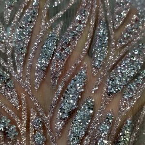 Mesh sprinkled with gold flakes Gold sprayed flower-shaped fabrics Willow leaf silver beads + crystal embroidery Simple and beautiful Wedding dresses Formal dresses Dresses Children's clothing fabrics Sequined lace