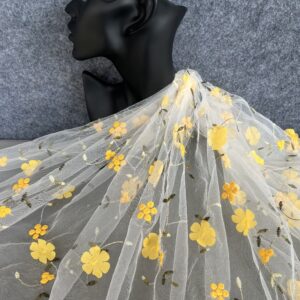 Hollow mesh embroidery 3D embroidery I tulle Small yellow flower tulle Women's and Children's clothing Highend sixflower tulle Embroidered lace