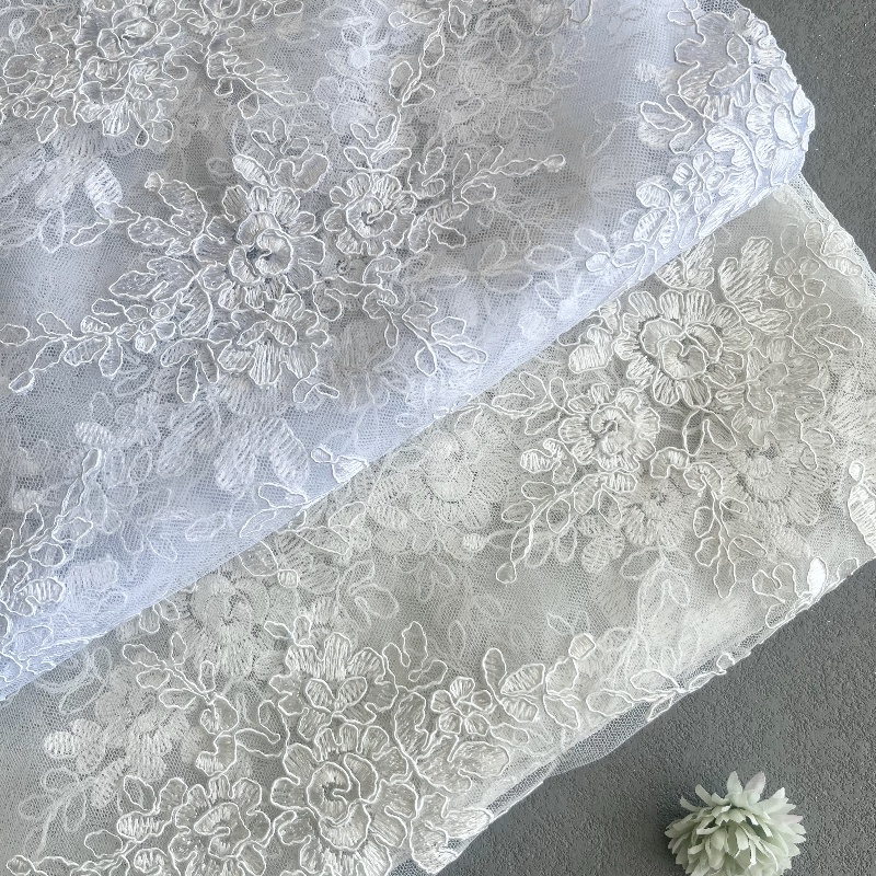 Tulle embroidery Positioning embroidery fabric Highend wedding dress fabric Mesh embroidery French women's shirt Watersoluble cotton thread embroidery