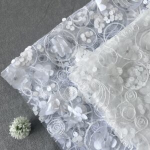 Ribbon embroidery Lace tulle Sequin embroidery Dress Wedding dress Highdensity 3D garland