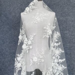 White sofa curtain embroidery Thin silk embroidered lace European and American style Fashion Wedding dress Dress accessories Beading 3D flowers