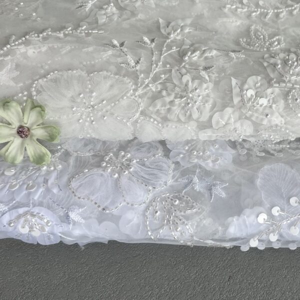 High quality 3D sequin embroidery tulle Laser bead tube flower Three dimensional hook flower Wedding dress Evening dress Lace embroidery