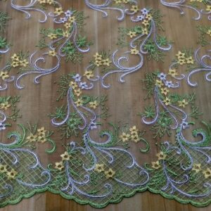 Floral leaf ribbon embroidered tulle fabric Children's clothing embroidery Lace fabric Multi-color polyester silk embroidery fabric Women's clothing Dresses Formal wear Wedding dresses