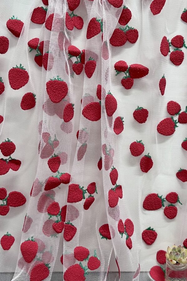 Flocked Fresh Strawberries Tulle