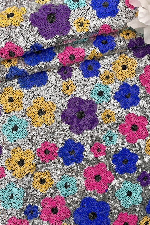 Colorful sequin flower tulle