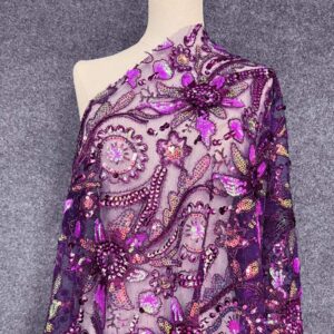 Embroidered Corded Metallic Flowers Fabric