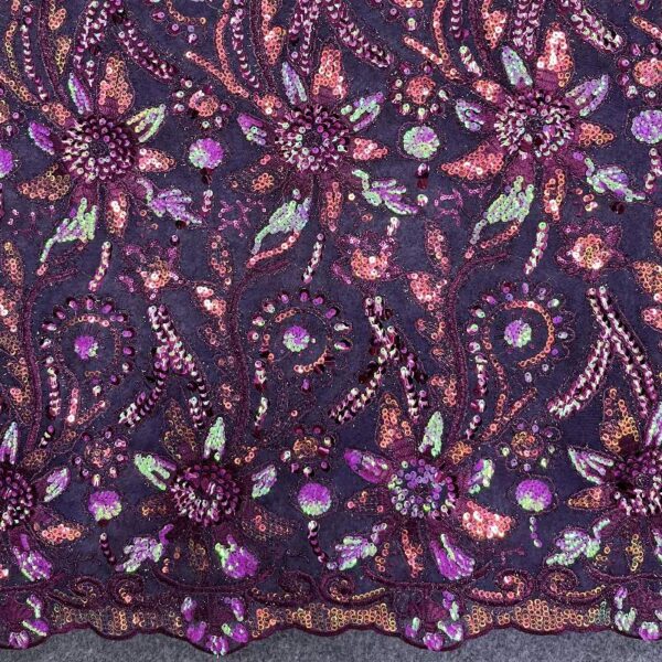 Embroidered Corded Metallic Flowers Fabric
