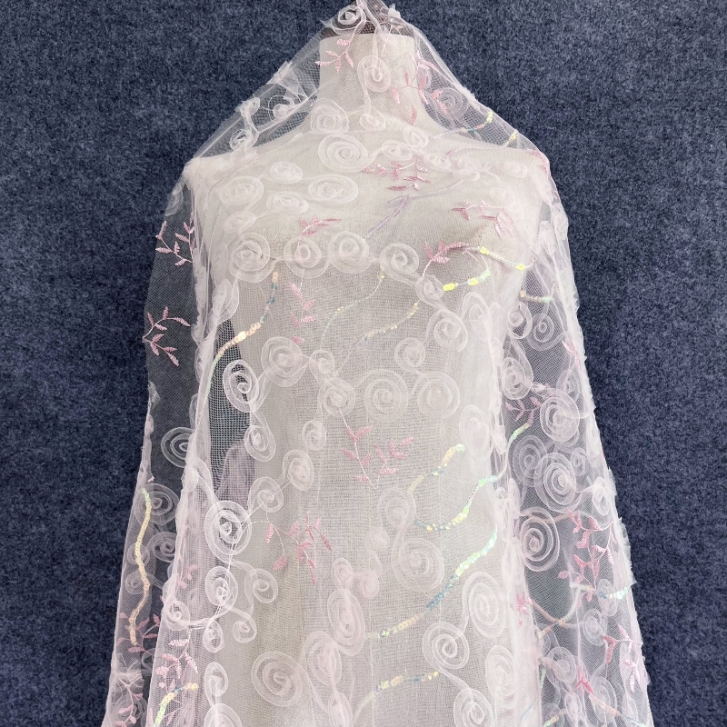 Tulle with 3D Flowers Fabric