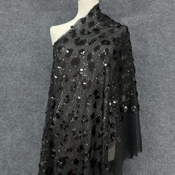 black animal print sequin mesh fabri