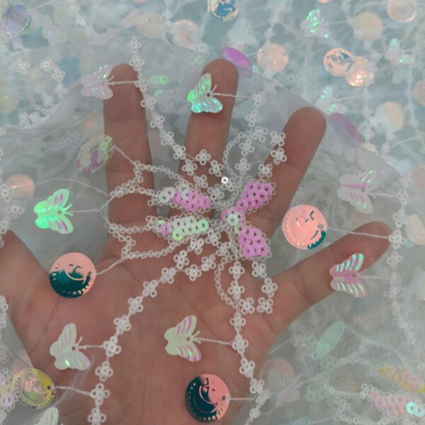 Holographic Sequin Tulle Fabric | Butterfly & Smiley Mesh for Festival Wear