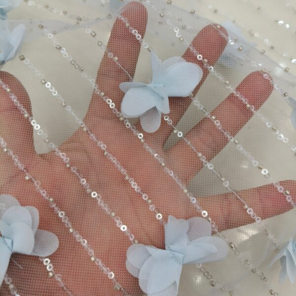 3D Butterfly Lace Tulle Fabric with Pearls for Romantic Dresses