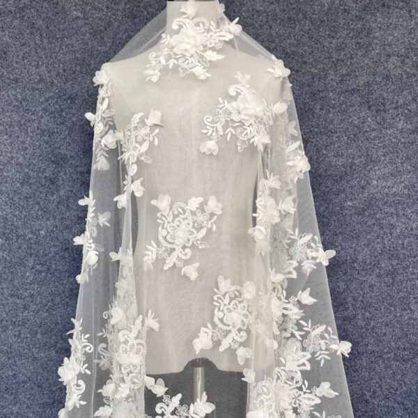 3D Lace Sequins Fabric | Floral Embroidered Tulle for Bridal & Couture