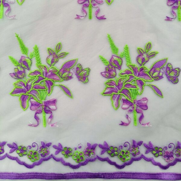 Colorful Tulip Embroidery Tulle Fabric for Couture Fashion