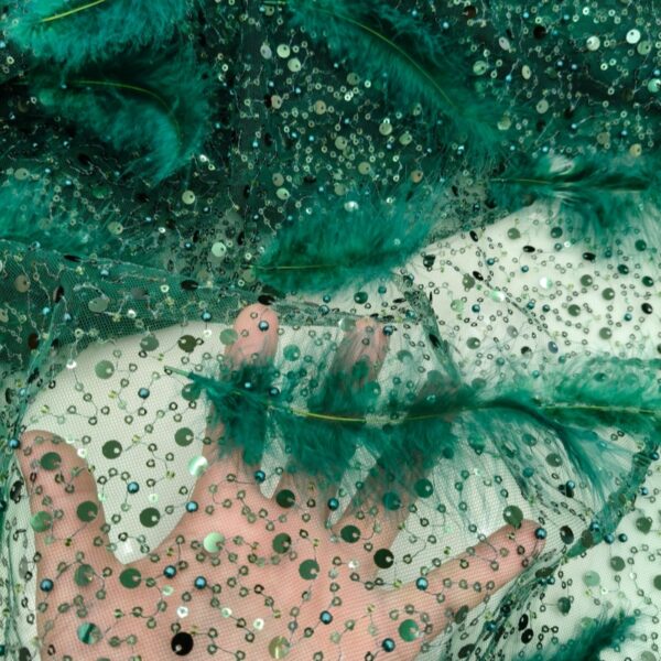 Feather Bead and Sequin Mesh Fabric for Couture Evening Dresses