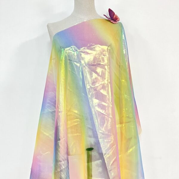 Iridescent Metallic Organza Fabric | Rainbow Gradient Sheer for Couture