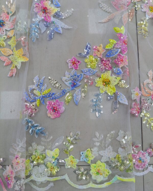 Holographic Sequin Embroidered Mesh Fabric