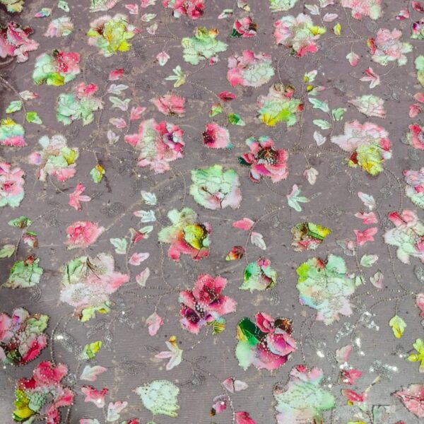 Digitally Printed Velvet Embroidery Tulle Fabric | Rhinestone Mesh Fabric